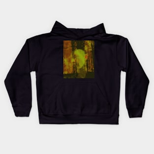 Portrait, digital collage and special processing. Masterpiece. Man looking to car window, reflection. Autumn. Dim, yellow, orange. Kids Hoodie